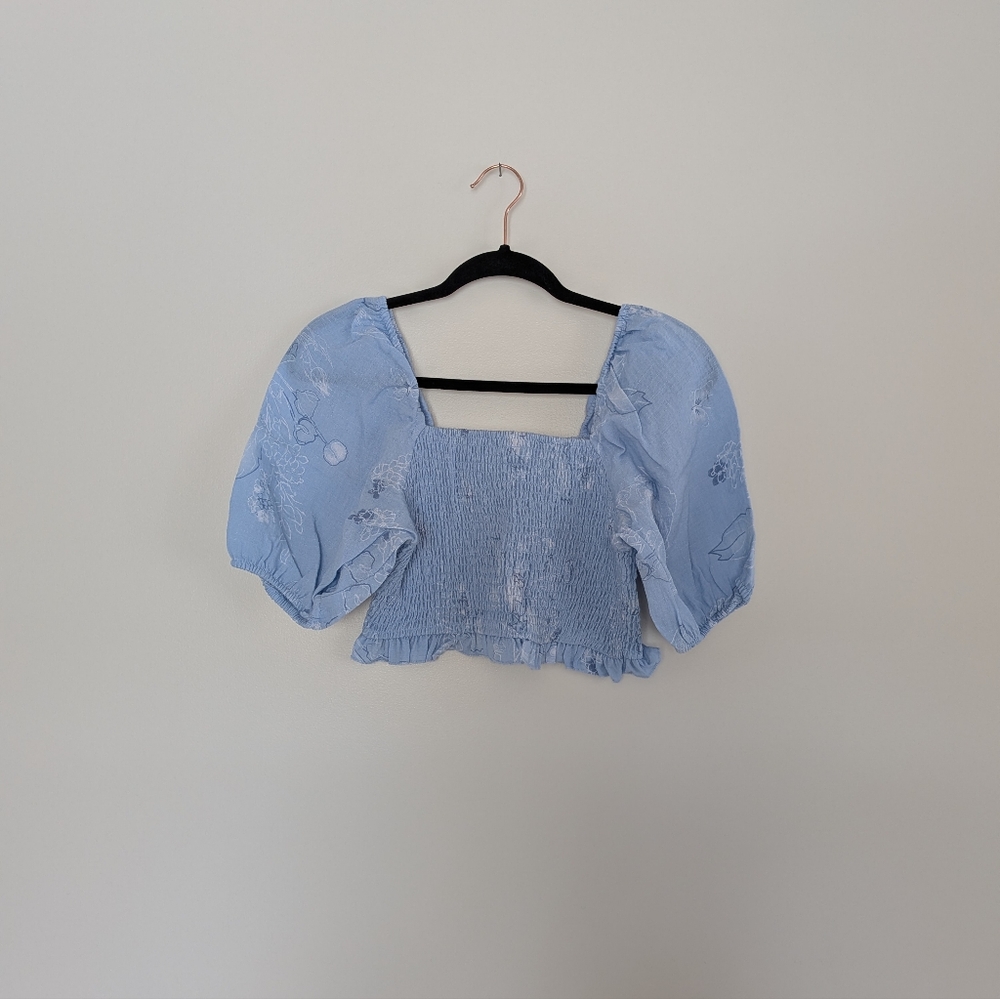 Ruched Crop Top Puff Sleeves
